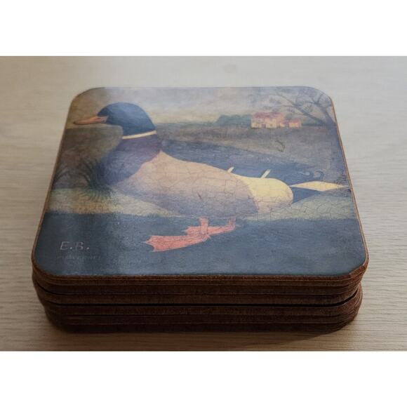 Coasters-E.B. Pimpernel-Vintage-Duck-Mallard-Cork Backing-Set of 6 - Picture 9 of 10